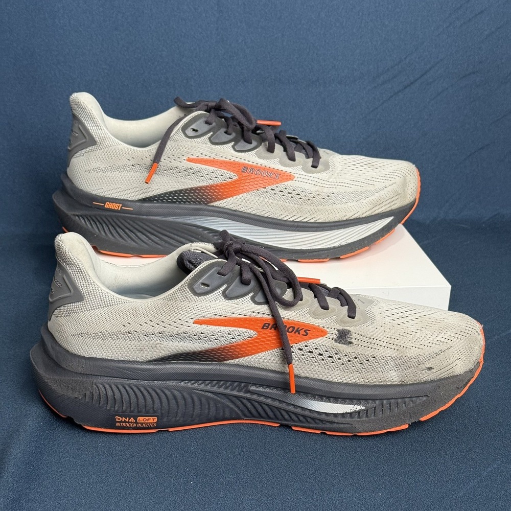Brooks Ghost 17 Mens Size 11 Gray Orange Black Athletic Running Shoes Sneakers